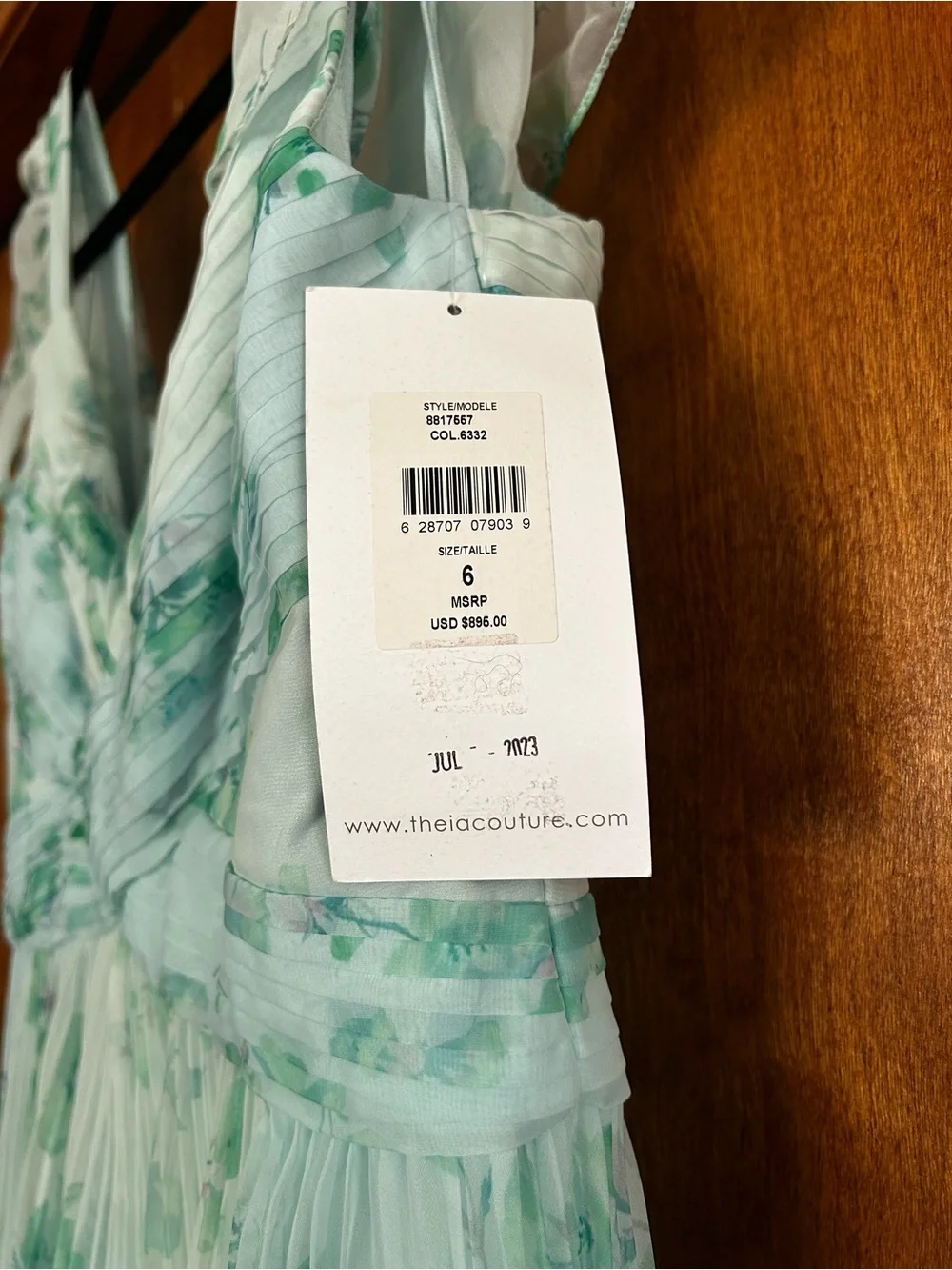 Theia Mint Green Floral Pleated Maxi Dress - Picture 4 of 13
